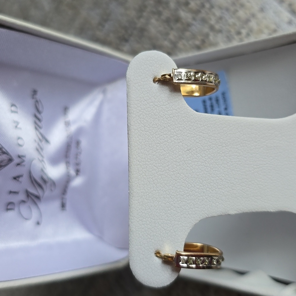DIAMOND MYSTIQUE 18K YELLOW GOLD OVER STERLING SILVER DIAMONDS U HOOP EARRINGS